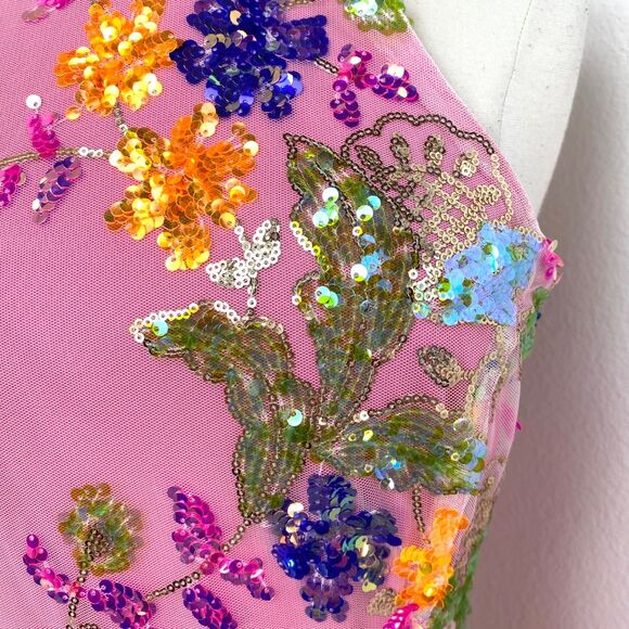 Dee Elly Pink Sequin Mini Dress Small Colorful Cocktail Club Dance Party Romance - Picture 4 of 12